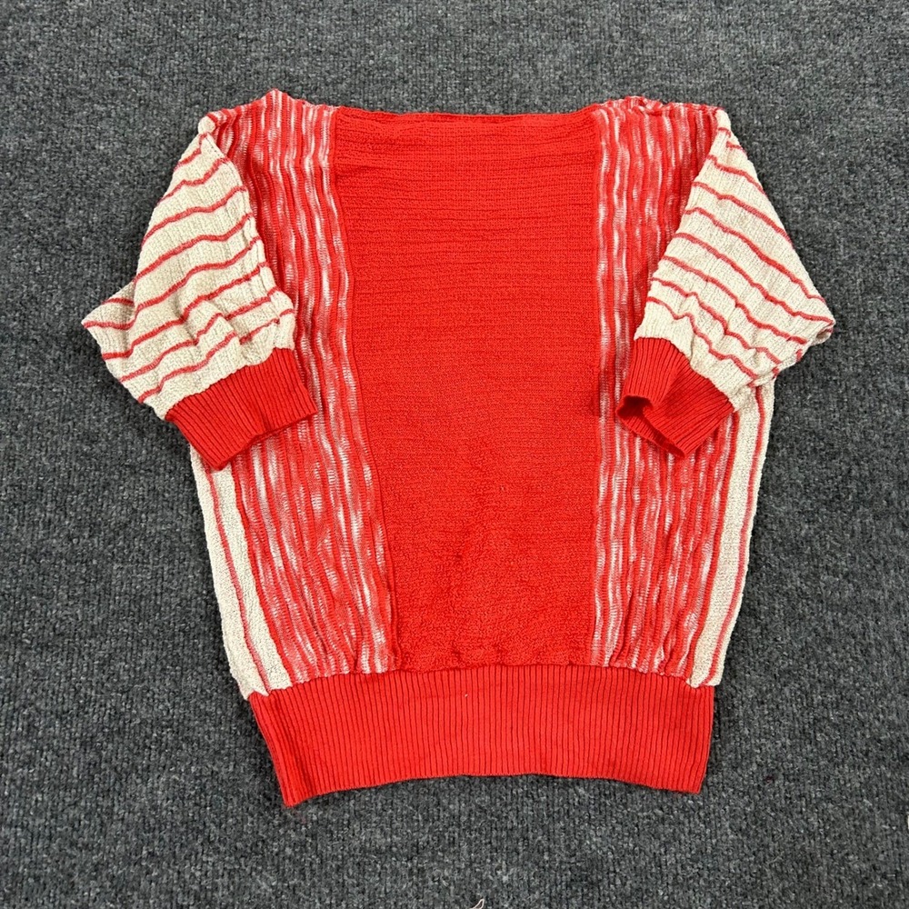 Cenit Knit Sweater Womens Size M Red Cream Striped Short Sleeve Ribbed Vintage